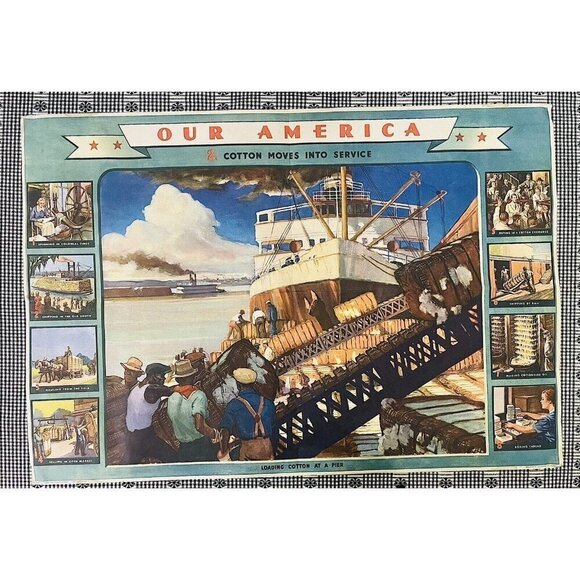 Vintage 1943 Coca-Cola Our America #2 Cotton Teaching Aid Classroom Poster Litho - Picture 1 of 8